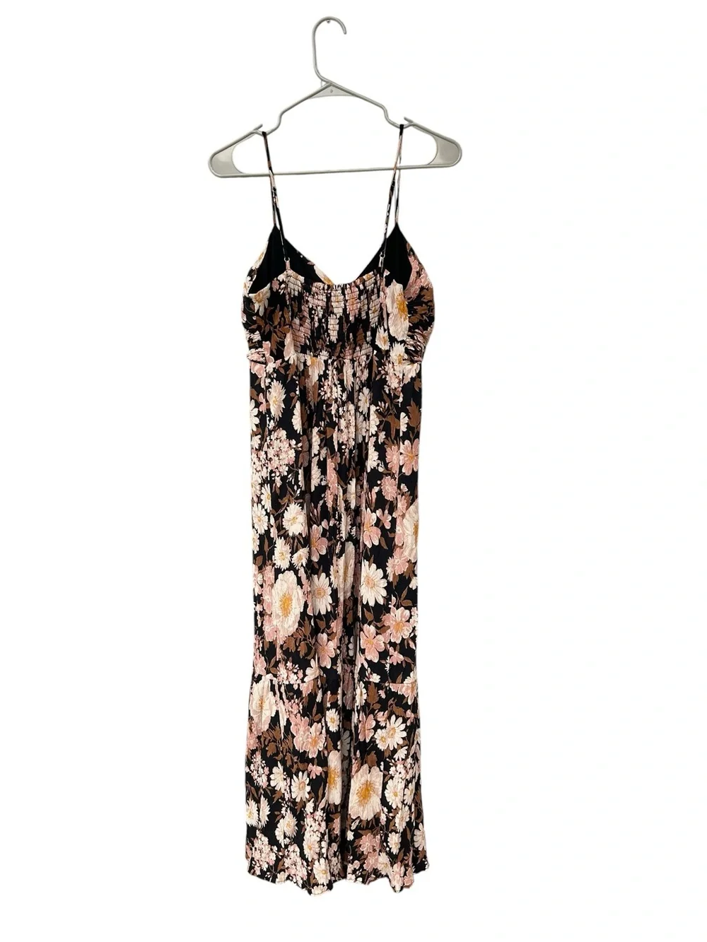 Abercrombie & Fitch Crinkle Textured Ruched Black Floral Maxi Dress - Size LT